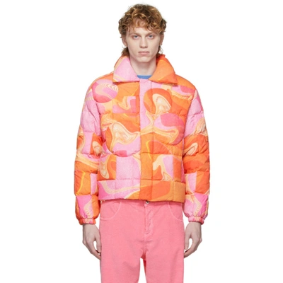 Erl Circle Abstract-print Puffer Jacket In Orange,yellow,pink