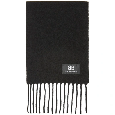 Balenciaga Fringed Wool-blend Scarf In Black
