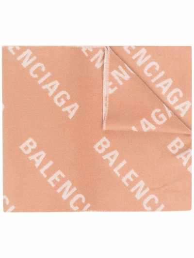 Balenciaga Logo-knit Wool Scarf In Neutral