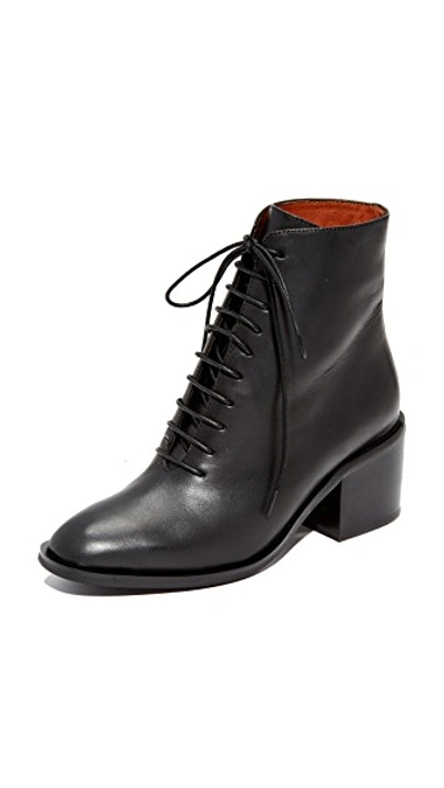 Jeffrey Campbell Talcott Stacked Heel Lace-up Booties In Black
