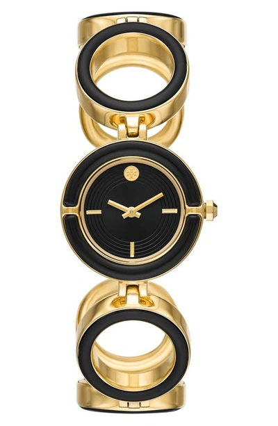 Tory Burch Sawyer Watch, Black/gold-tone, Stainless Steel, 28 X 28 Mm In Black