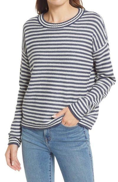 Madewell Seagrove Stripe Pullover Sweater In Dark Baltic