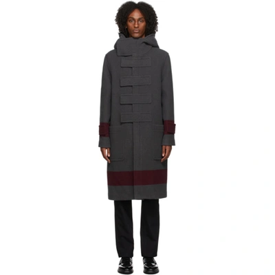 Burberry Striped Touch-strap Duffle Coat In Dark Charcoal Brown