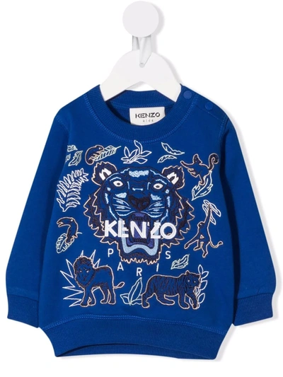 Kenzo Blue Sweatshirt For Baby Boy With Logo And Tiger | ModeSens