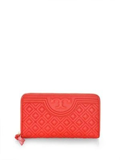 Tory Burch Fleming Zip Continental Leather Wallet In Red Volcano/gold