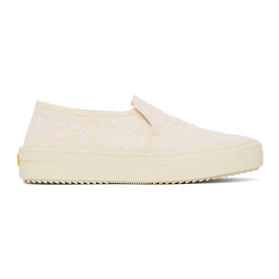 Rhude Beige Embroidered Slip-on Sneakers In White