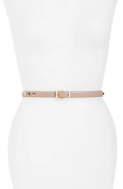 Authentic Valentino Garavani Rockstud Skinny Leather Belt PoudrePink/Nude 75/30 Valentino Garavani, Rockstud belt in pink. - Unique Designer  main image 3