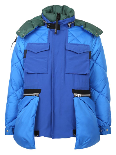 Sacai Panelled Oversize-pocket Padded Jacket In Blue