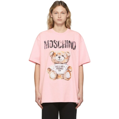 Moschino Pink Large Bear Logo T-shirt In Red