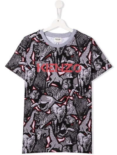 Kenzo Teen Jungle Print T-shirt In Black
