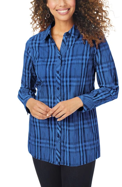 Foxcroft Hampton Crinkle Button Front Shirt In Midnight Sky