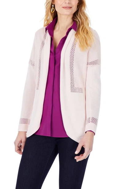 Foxcroft Pointelle Inset Open Front Cardigan In Blush