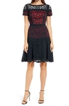 Shani Ombre Fit And Flare Laser Cutting Dress In Black Red