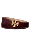 Tory Burch Kira Glazed Leather Logo Belt In Fig