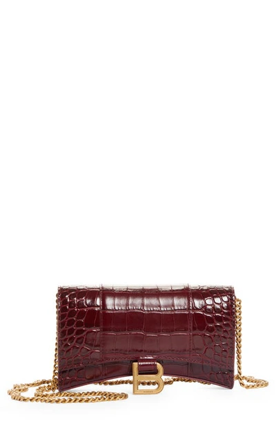 Balenciaga Hourglass Leather Wallet On A Chain In Dark Red