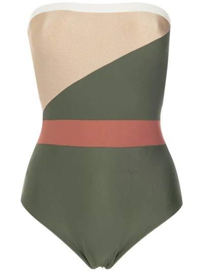 Adriana Degreas Paneled Bandeau Swimsuit In Green
