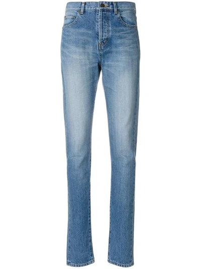 Saint Laurent Mid Rise Slim Fit Shadow Pocket Jeans In Blue