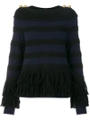 Sacai Wool Fringed Sweater In Nero