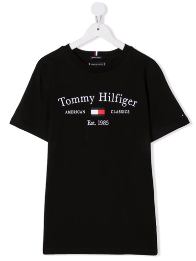 Tommy Hilfiger Junior Kids' Logo Print Cotton T-shirt In Black