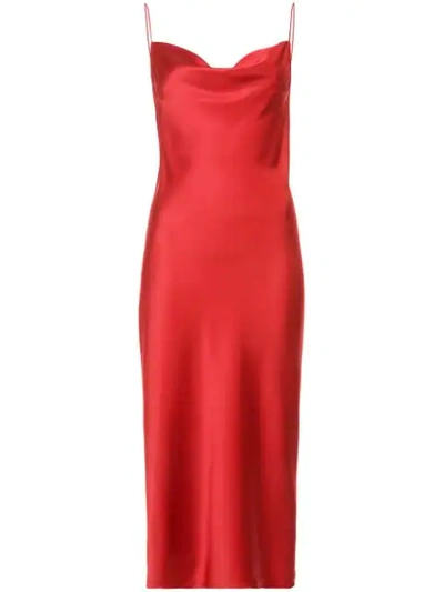 Fleur Du Mal Cowl High Slit Silk Slip Dress In Red