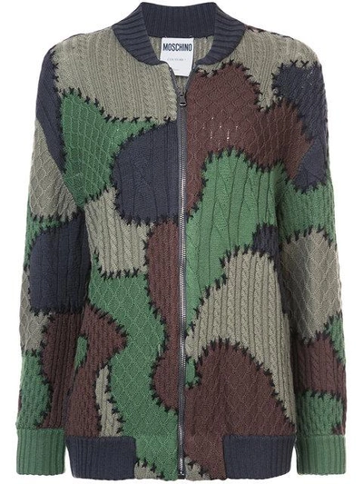 Moschino Patchwork Knitted Bomber Jacket In Green