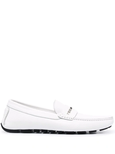 Philipp Plein Logo-plaque Leather Loafers In Weiss