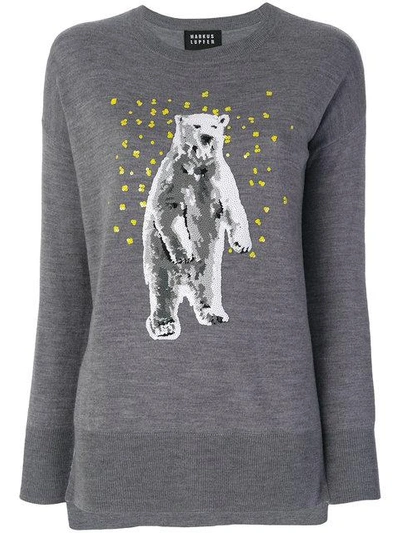 Markus Lupfer Sequin Polar Bear Jumper  In Grey