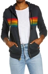 Aviator Nation Stripe Full Zip Hoodie In Charcoal Stripe