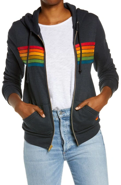 Aviator Nation Stripe Full Zip Hoodie In Charcoal Stripe