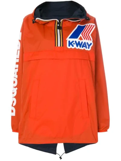 Dsquared2 K-way Reversible Logo Nylon Rain Jacket In Navy,orange