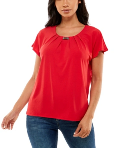 Adrienne Vittadini Women's Dolman Sleeve Top With Curved Bar In Rio Red