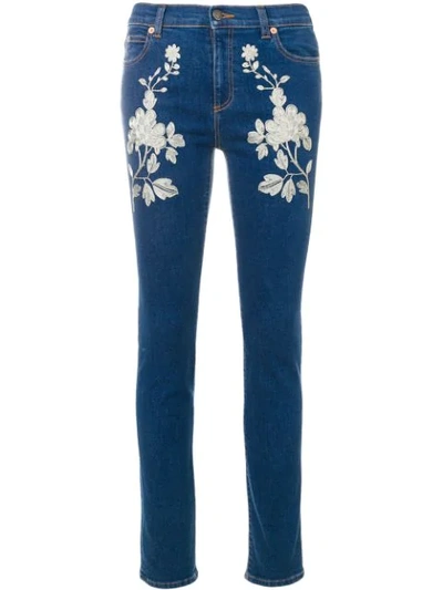 Gucci Embroidered Skinny Jeans In Blue