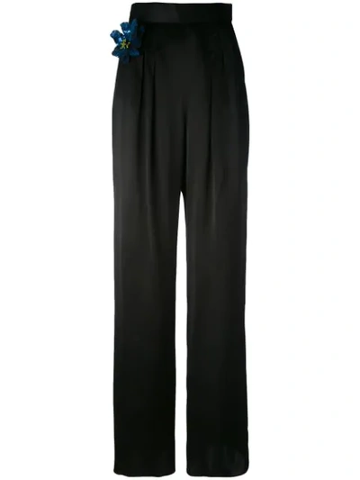 Christopher Kane Embellished-flower Satin Trousers In Black