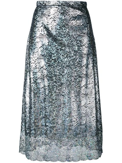 Christopher Kane Lace Foil Midi Skirt In Metallic