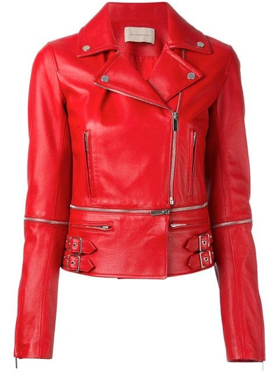 Christopher Kane Zip Off Leather Biker Jacket In Primary Red