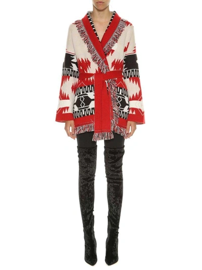 Alanui Icon Fringed Jacquard-knit Cashmere Cardigan In Rosso