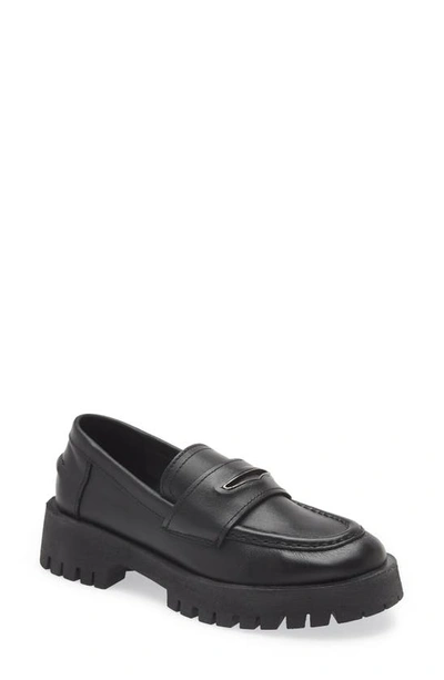 Steve Madden Women's Lawrence Lug Sole Platform Penny Loafers In Black