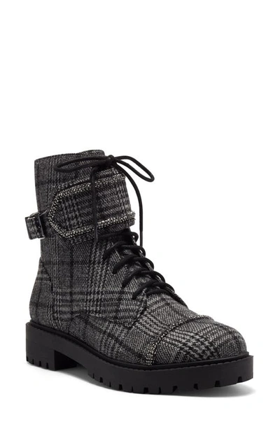 Jessica Simpson Women's Karia Buckle Strap Lace-up Lug Sole Combat Booties Women's Shoes In Black/ White