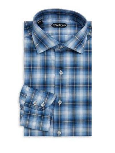 Tom Ford Tailored Cotton Dress Shirt In Blue