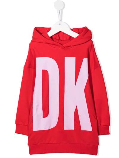 Dkny Teen Logo-print Hooded Jumper Dress In Red