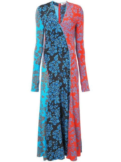 Diane Von Furstenberg Callow-print Panelled Bias-cut Silk Dress In Blue