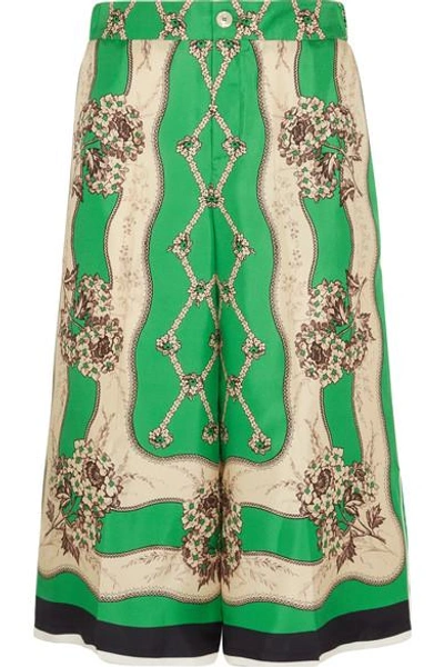 Gucci Garden Chains Print Silk Bermuda Shorts In Light Green