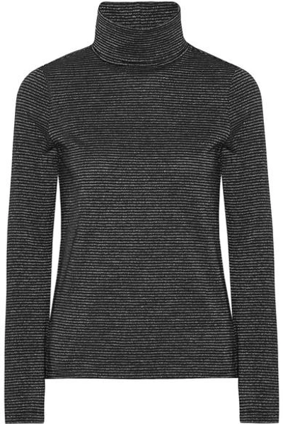 M.i.h Jeans Range Polo Metallic Striped Cotton-blend Turtleneck Top In Black