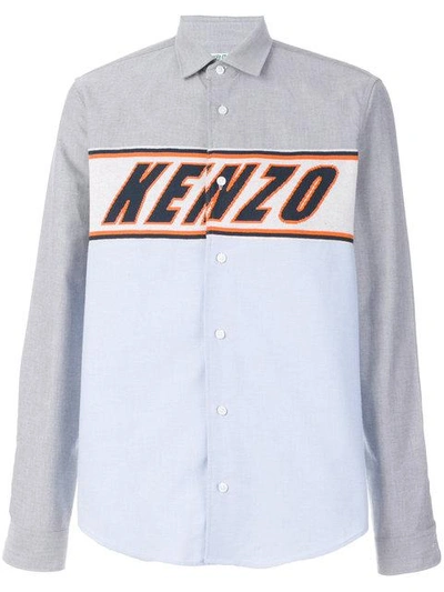 Kenzo Logo-panel Casual-fit Cotton Shirt In Light Blue