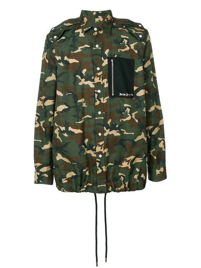 Palm Angels Camouflage Military Shirt In All Over Silververde