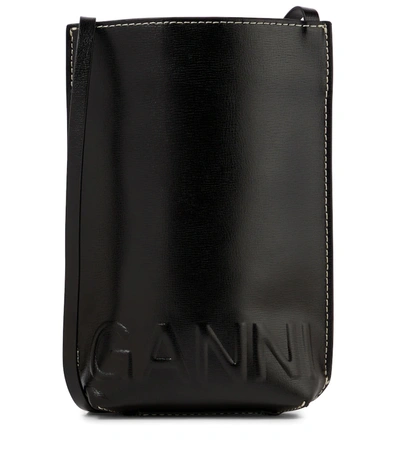 Ganni Recycled Leather Phone Crossbody Bag In Black