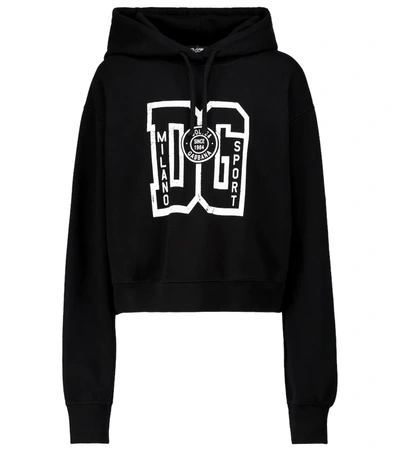 Dolce & Gabbana Cropped Printed Cotton-blend Hoodie In Black