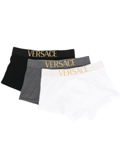 Versace Apollo Stretch Cotton Boxer Briefs - Set Of Three In Black