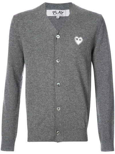 Comme Des Garçons Play Knitted Heart Logo Cardigan In Grey