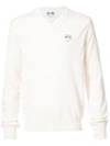 Comme Des Garçons Play Crew Neck Pullover With White Heart In Natural